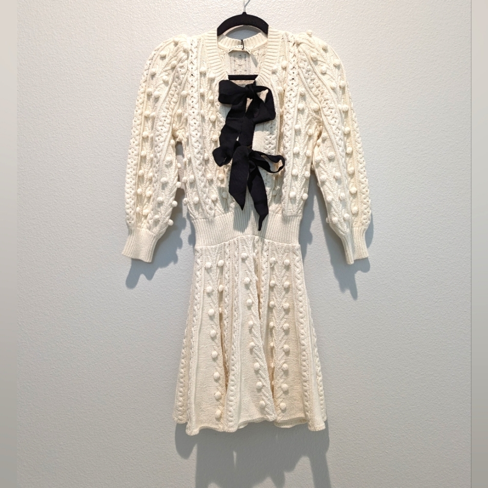 Alice + Olivia Kitty Bow Front Sweater Dress